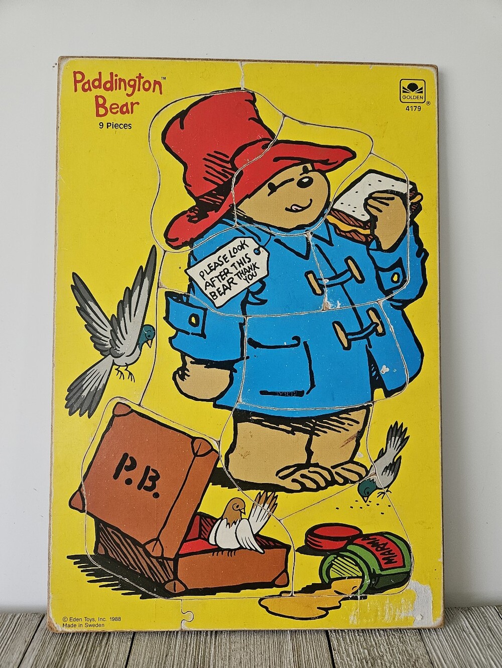 Vintage 8x12" Paddington Bear 9-Piece Wooden Inlay Children's Jigsaw Puzzle by